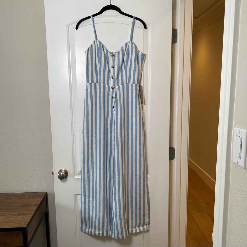 Reformation Blue and White Striped Linen Jumpsuit - Picture 4 of 10